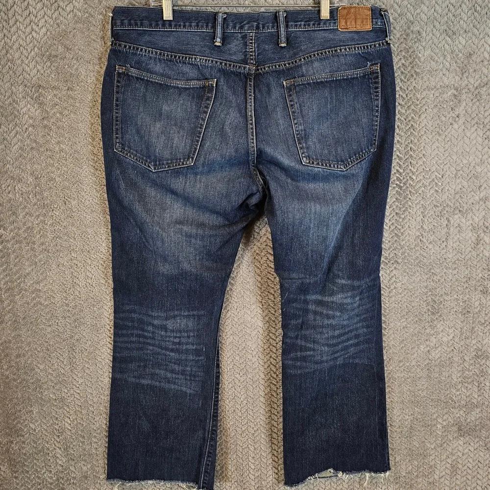 Gap 1969‎ Mens Boot Rockaway Jeans 38x30 Blue Raw Hem Frayed Denim 350476-00